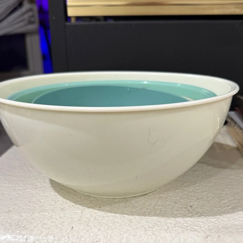 Set of Three Nested Bowls in Cream and Teal plus 1 more total 4 - Picture 2 of 5